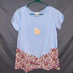 Hayden Girls Floral Contrast T-Shirt Light Blue Short Sleeve Top XL NWT
